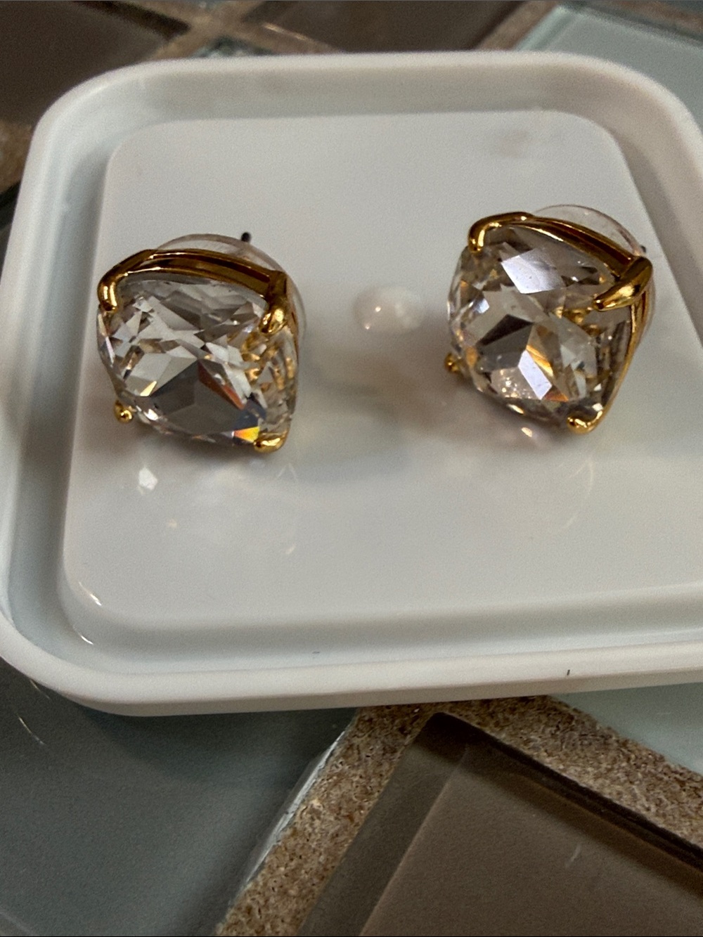 Kate Spade Gold-Setting Clear Crystal Stud Earrings - Elegant Women's Jewelry